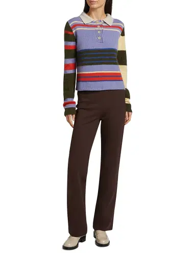 The Elder Statesman Women's Chaos Striped Cashmere Polo Sweater | Thumbnail 2 The Elder Statesman Women's Chaos Striped Cashmere Polo Sweater | Thumbnail 2
