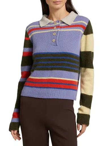 The Elder Statesman Women's Chaos Striped Cashmere Polo Sweater | Thumbnail 3 The Elder Statesman Women's Chaos Striped Cashmere Polo Sweater | Thumbnail 3