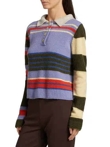 The Elder Statesman Women's Chaos Striped Cashmere Polo Sweater | Thumbnail 4 The Elder Statesman Women's Chaos Striped Cashmere Polo Sweater | Thumbnail 4