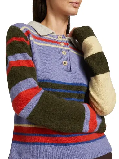 The Elder Statesman Women's Chaos Striped Cashmere Polo Sweater | Thumbnail 6 The Elder Statesman Women's Chaos Striped Cashmere Polo Sweater | Thumbnail 6