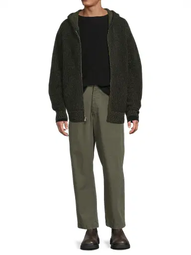 The Elder Statesman Men's Rib-Knit Cashmere Zip Hoodie - Black New Olive | Thumbnail 2 The Elder Statesman Men's Rib-Knit Cashmere Zip Hoodie - Black New Olive | Thumbnail 2