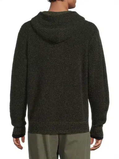 The Elder Statesman Men's Rib-Knit Cashmere Zip Hoodie - Black New Olive | Thumbnail 5 The Elder Statesman Men's Rib-Knit Cashmere Zip Hoodie - Black New Olive | Thumbnail 5