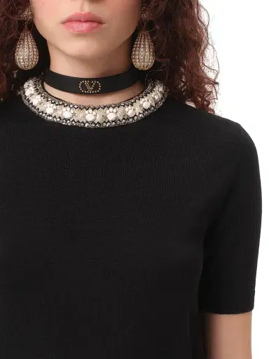 Valentino Garavani Women's Embroidered Wool Sweater - Black | Thumbnail 6 Valentino Garavani Women's Embroidered Wool Sweater - Black | Thumbnail 6