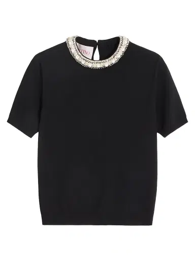 Valentino Garavani Women's Embroidered Wool Sweater - Black | Thumbnail 1 Valentino Garavani Women's Embroidered Wool Sweater - Black | Thumbnail 1