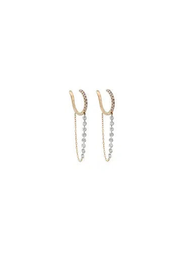 Wish Fine Jewelry 1.04ct Diamond 18K Gold Pave Double Huggie Diamond Chain Earring | Thumbnail 1 Wish Fine Jewelry 1.04ct Diamond 18K Gold Pave Double Huggie Diamond Chain Earring | Thumbnail 1