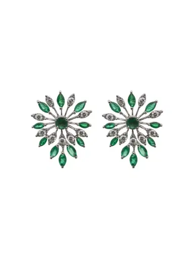 Wish Fine Jewelry 1.75ct Diamond Emerald 18K Gold Flower Earrings | Thumbnail 1 Wish Fine Jewelry 1.75ct Diamond Emerald 18K Gold Flower Earrings | Thumbnail 1