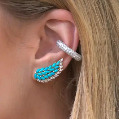 Wish Fine Jewelry 3.60ct Diamond Turquoise 18K Gold Wing Climber Earrings | Thumbnail 2 Wish Fine Jewelry 3.60ct Diamond Turquoise 18K Gold Wing Climber Earrings | Thumbnail 2