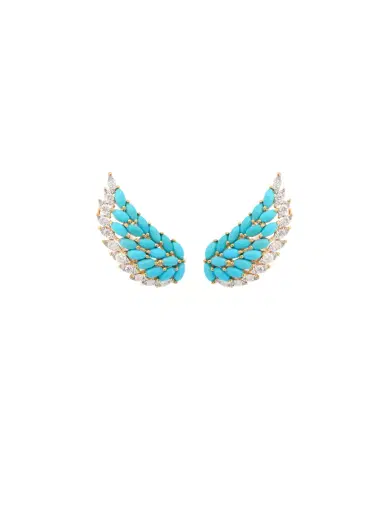 Wish Fine Jewelry 3.60ct Diamond Turquoise 18K Gold Wing Climber Earrings | Thumbnail 1 Wish Fine Jewelry 3.60ct Diamond Turquoise 18K Gold Wing Climber Earrings | Thumbnail 1