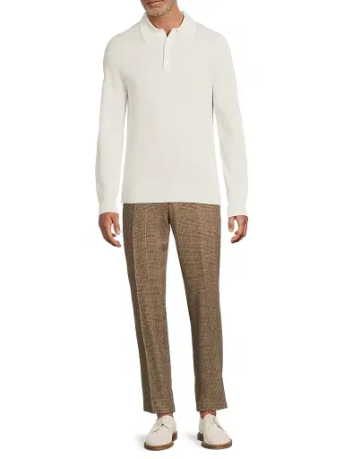 Ralph Lauren Purple Label Men's Polo-Collar Silk-Cotton Sweater - Classic Cream | Thumbnail 2 Ralph Lauren Purple Label Men's Polo-Collar Silk-Cotton Sweater - Classic Cream | Thumbnail 2