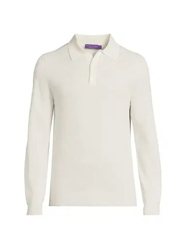 Ralph Lauren Purple Label Men's Polo-Collar Silk-Cotton Sweater - Classic Cream | Thumbnail 1 Ralph Lauren Purple Label Men's Polo-Collar Silk-Cotton Sweater - Classic Cream | Thumbnail 1