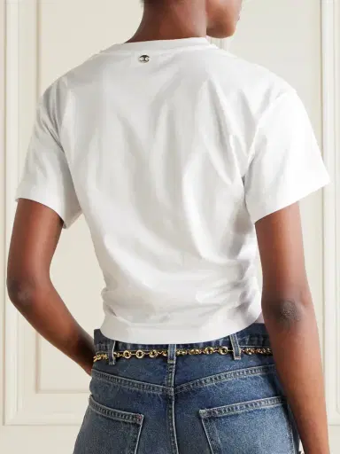 Rabanne Cropped Embellished Gathered Cotton-jersey T-shirt | Thumbnail 3 Rabanne Cropped Embellished Gathered Cotton-jersey T-shirt | Thumbnail 3