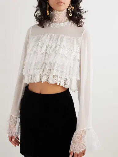 Chloé Tiered Lace-trimmed Silk-chiffon Blouse | Thumbnail 3 Chloé Tiered Lace-trimmed Silk-chiffon Blouse | Thumbnail 3