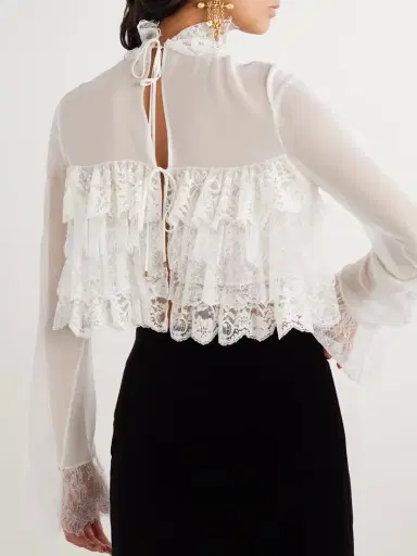 Chloé Tiered Lace-trimmed Silk-chiffon Blouse | Thumbnail 4 Chloé Tiered Lace-trimmed Silk-chiffon Blouse | Thumbnail 4
