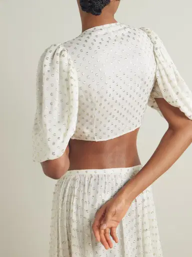 Chloé Cropped Ruffled Gathered Metallic Polka-dot Silk-blend Top | Thumbnail 3 Chloé Cropped Ruffled Gathered Metallic Polka-dot Silk-blend Top | Thumbnail 3