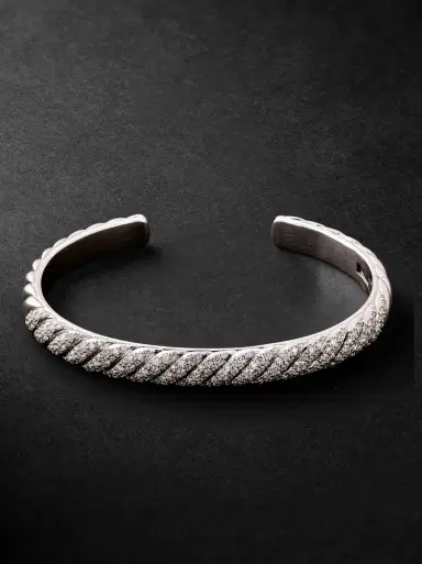 David Yurman Sculpted Cable 18-Karat White Gold Diamond Cuff - Men | Thumbnail 1 David Yurman Sculpted Cable 18-Karat White Gold Diamond Cuff - Men | Thumbnail 1