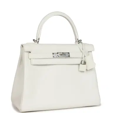 HERMÈS Hermes Kelly Retourne 28 White Clemence Palladium Hardware | Thumbnail 2 HERMÈS Hermes Kelly Retourne 28 White Clemence Palladium Hardware | Thumbnail 2