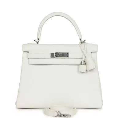 HERMÈS Hermes Kelly Retourne 28 White Clemence Palladium Hardware | Thumbnail 1 HERMÈS Hermes Kelly Retourne 28 White Clemence Palladium Hardware | Thumbnail 1