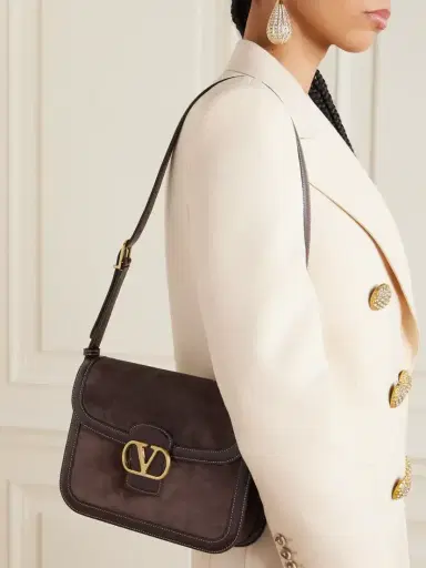 Valentino Garavani 9to5 Leather-trimmed Suede Shoulder Bag | Thumbnail 2 Valentino Garavani 9to5 Leather-trimmed Suede Shoulder Bag | Thumbnail 2