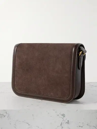 Valentino Garavani 9to5 Leather-trimmed Suede Shoulder Bag | Thumbnail 3 Valentino Garavani 9to5 Leather-trimmed Suede Shoulder Bag | Thumbnail 3