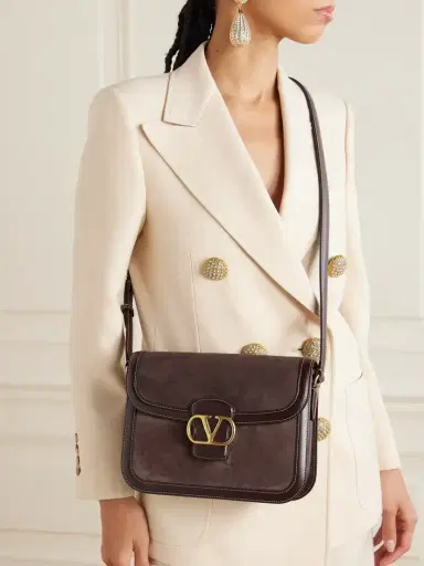 Valentino Garavani 9to5 Leather-trimmed Suede Shoulder Bag | Thumbnail 6 Valentino Garavani 9to5 Leather-trimmed Suede Shoulder Bag | Thumbnail 6