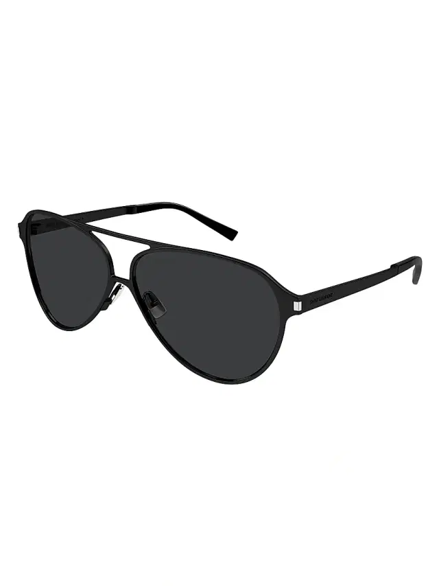 Men's Metal Corner Angle SL 734 62MM Round Sunglasses - Dark Grey Black Men's Metal Corner Angle SL 734 62MM Round Sunglasses - Dark Grey Black