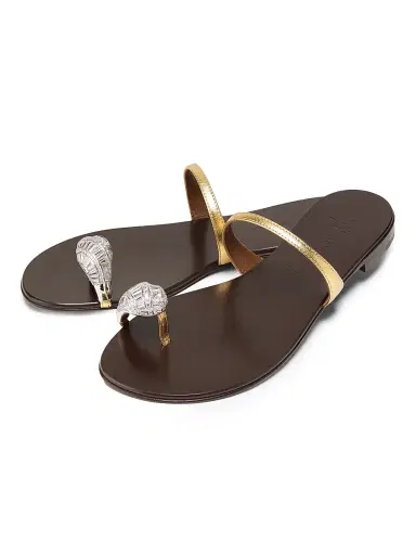 Giuseppe Zanotti Women's 30th Anniversary Crystal-Embellished Toe Ring Metallic Leather Sandals - Brown Gold | Thumbnail 2 Giuseppe Zanotti Women's 30th Anniversary Crystal-Embellished Toe Ring Metallic Leather Sandals - Brown Gold | Thumbnail 2