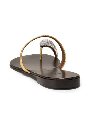 Giuseppe Zanotti Women's 30th Anniversary Crystal-Embellished Toe Ring Metallic Leather Sandals - Brown Gold | Thumbnail 3 Giuseppe Zanotti Women's 30th Anniversary Crystal-Embellished Toe Ring Metallic Leather Sandals - Brown Gold | Thumbnail 3