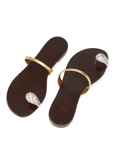 Giuseppe Zanotti Women's 30th Anniversary Crystal-Embellished Toe Ring Metallic Leather Sandals - Brown Gold | Thumbnail 4 Giuseppe Zanotti Women's 30th Anniversary Crystal-Embellished Toe Ring Metallic Leather Sandals - Brown Gold | Thumbnail 4