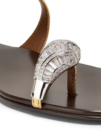 Giuseppe Zanotti Women's 30th Anniversary Crystal-Embellished Toe Ring Metallic Leather Sandals - Brown Gold | Thumbnail 5 Giuseppe Zanotti Women's 30th Anniversary Crystal-Embellished Toe Ring Metallic Leather Sandals - Brown Gold | Thumbnail 5