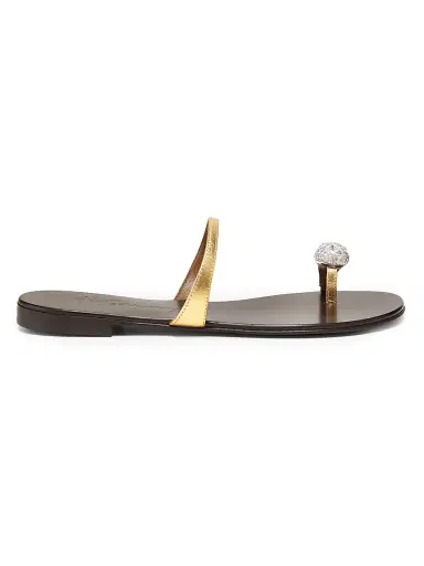 Giuseppe Zanotti Women's 30th Anniversary Crystal-Embellished Toe Ring Metallic Leather Sandals - Brown Gold | Thumbnail 1 Giuseppe Zanotti Women's 30th Anniversary Crystal-Embellished Toe Ring Metallic Leather Sandals - Brown Gold | Thumbnail 1