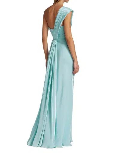 Badgley Mischka Women's Draped One-Shoulder Chiffon Gown - Azure | Thumbnail 4 Badgley Mischka Women's Draped One-Shoulder Chiffon Gown - Azure | Thumbnail 4