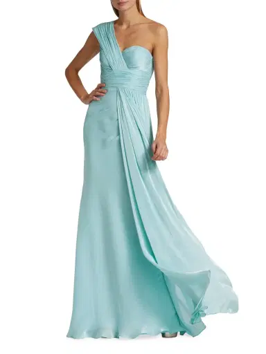 Badgley Mischka Women's Draped One-Shoulder Chiffon Gown - Azure | Thumbnail 1 Badgley Mischka Women's Draped One-Shoulder Chiffon Gown - Azure | Thumbnail 1