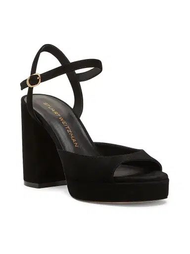 Stuart Weitzman Women's Dayna II 100MM Suede Platform Sandals - Black | Thumbnail 2 Stuart Weitzman Women's Dayna II 100MM Suede Platform Sandals - Black | Thumbnail 2