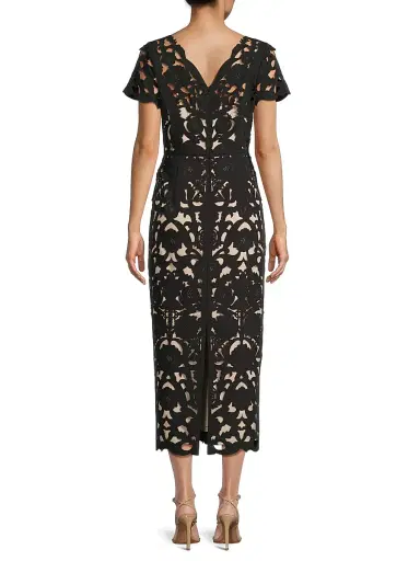 Shani Women's Floral Crepe Laser-Cut Midi-Dress - Black Beige | Thumbnail 5 Shani Women's Floral Crepe Laser-Cut Midi-Dress - Black Beige | Thumbnail 5
