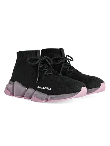 Balenciaga Women's Speed 2.0 Lace Up Full Clear Sole Recycled Knit Sneakers - Black Light Pink | Thumbnail 2 Balenciaga Women's Speed 2.0 Lace Up Full Clear Sole Recycled Knit Sneakers - Black Light Pink | Thumbnail 2