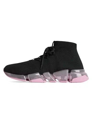 Balenciaga Women's Speed 2.0 Lace Up Full Clear Sole Recycled Knit Sneakers - Black Light Pink | Thumbnail 4 Balenciaga Women's Speed 2.0 Lace Up Full Clear Sole Recycled Knit Sneakers - Black Light Pink | Thumbnail 4