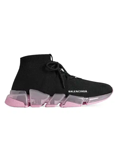 Balenciaga Women's Speed 2.0 Lace Up Full Clear Sole Recycled Knit Sneakers - Black Light Pink | Thumbnail 1 Balenciaga Women's Speed 2.0 Lace Up Full Clear Sole Recycled Knit Sneakers - Black Light Pink | Thumbnail 1