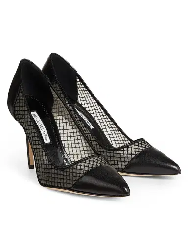 Manolo Blahnik Women's Capcour 90MM Leather & Mesh Pumps - Black | Thumbnail 2 Manolo Blahnik Women's Capcour 90MM Leather & Mesh Pumps - Black | Thumbnail 2