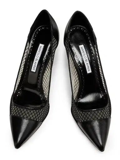 Manolo Blahnik Women's Capcour 90MM Leather & Mesh Pumps - Black | Thumbnail 4 Manolo Blahnik Women's Capcour 90MM Leather & Mesh Pumps - Black | Thumbnail 4