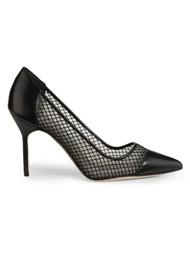 Manolo Blahnik Women's Capcour 90MM Leather & Mesh Pumps - Black | Thumbnail 1 Manolo Blahnik Women's Capcour 90MM Leather & Mesh Pumps - Black | Thumbnail 1
