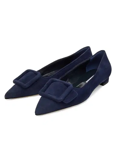 Manolo Blahnik Women's Maysale Suede Flats - Navy - Size 11.5 | Thumbnail 2 Manolo Blahnik Women's Maysale Suede Flats - Navy - Size 11.5 | Thumbnail 2