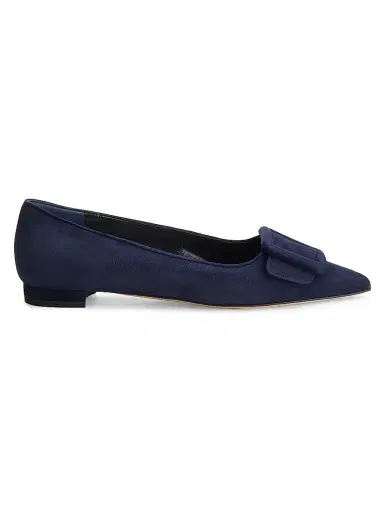 Manolo Blahnik Women's Maysale Suede Flats - Navy - Size 11.5 | Thumbnail 1 Manolo Blahnik Women's Maysale Suede Flats - Navy - Size 11.5 | Thumbnail 1
