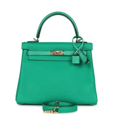 HERMÈS Hermes Kelly Retourne 25 Menthe Togo and Varanus Niloticus Lizard Touch Permabrass Hardware | Thumbnail 1 HERMÈS Hermes Kelly Retourne 25 Menthe Togo and Varanus Niloticus Lizard Touch Permabrass Hardware | Thumbnail 1