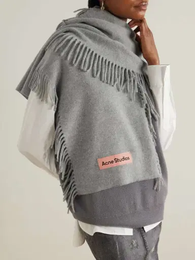 Acne Studios Appliquéd Fringed Wool Scarf | Thumbnail 2 Acne Studios Appliquéd Fringed Wool Scarf | Thumbnail 2
