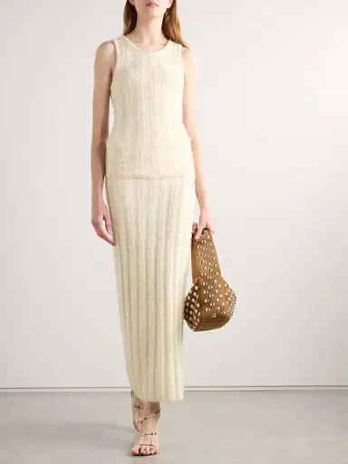 Khaite Claire Ribbed Brushed Silk And Cashmere-blend Midi Skirt | Thumbnail 2 Khaite Claire Ribbed Brushed Silk And Cashmere-blend Midi Skirt | Thumbnail 2