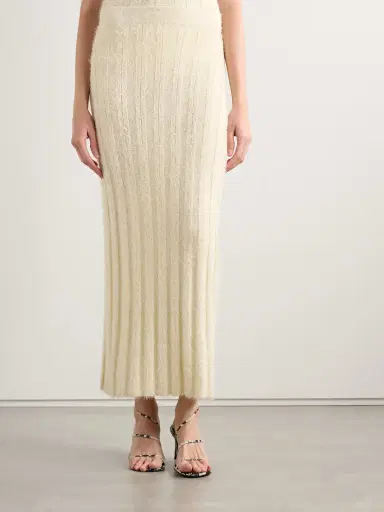 Khaite Claire Ribbed Brushed Silk And Cashmere-blend Midi Skirt | Thumbnail 3 Khaite Claire Ribbed Brushed Silk And Cashmere-blend Midi Skirt | Thumbnail 3