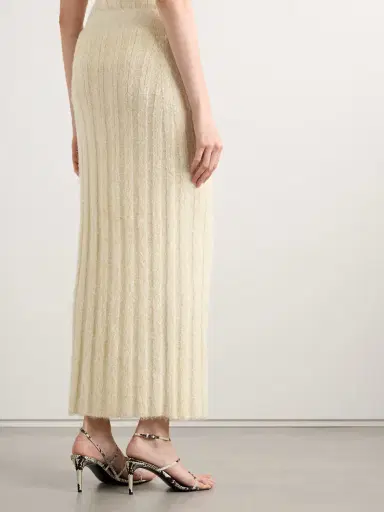 Khaite Claire Ribbed Brushed Silk And Cashmere-blend Midi Skirt | Thumbnail 4 Khaite Claire Ribbed Brushed Silk And Cashmere-blend Midi Skirt | Thumbnail 4
