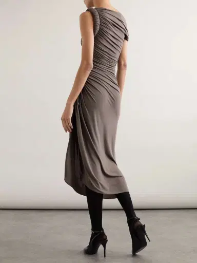 Alaïa One-shoulder Draped Stretch-jersey Midi Dress | Thumbnail 3 Alaïa One-shoulder Draped Stretch-jersey Midi Dress | Thumbnail 3