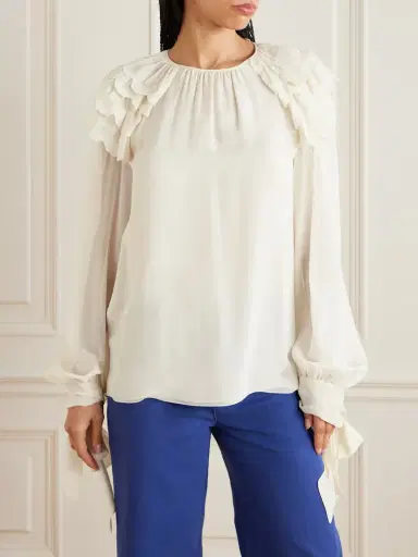 Chloé Ruffled Broderie Anglaise-trimmed Silk-georgette Blouse | Thumbnail 3 Chloé Ruffled Broderie Anglaise-trimmed Silk-georgette Blouse | Thumbnail 3