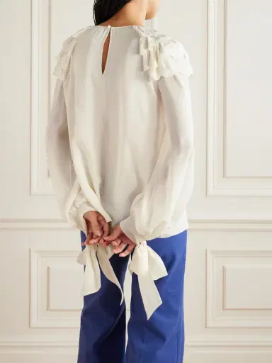 Chloé Ruffled Broderie Anglaise-trimmed Silk-georgette Blouse | Thumbnail 4 Chloé Ruffled Broderie Anglaise-trimmed Silk-georgette Blouse | Thumbnail 4